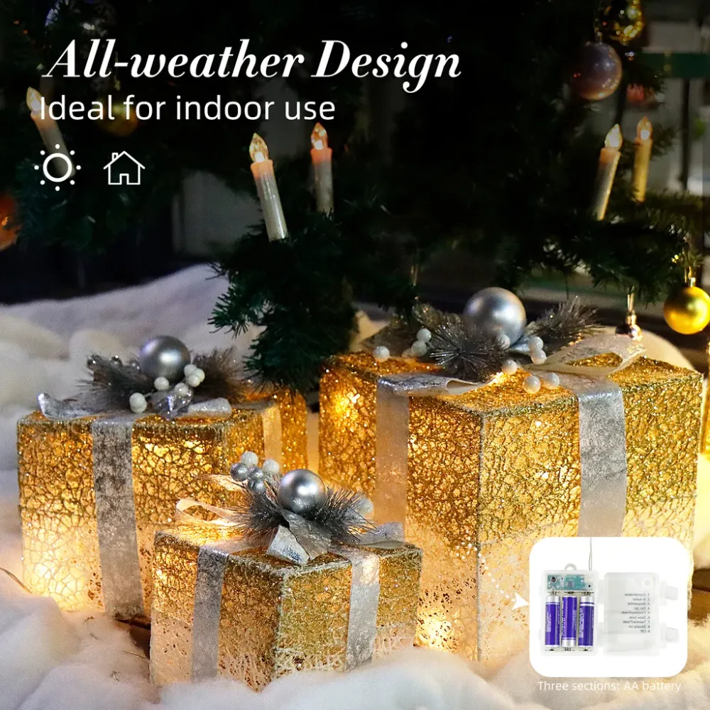 Boîtes cadeaux lumineuses de Noël à LEDs scintillantes