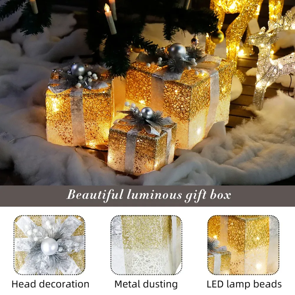 Boîtes cadeaux lumineuses de Noël à LEDs scintillantes