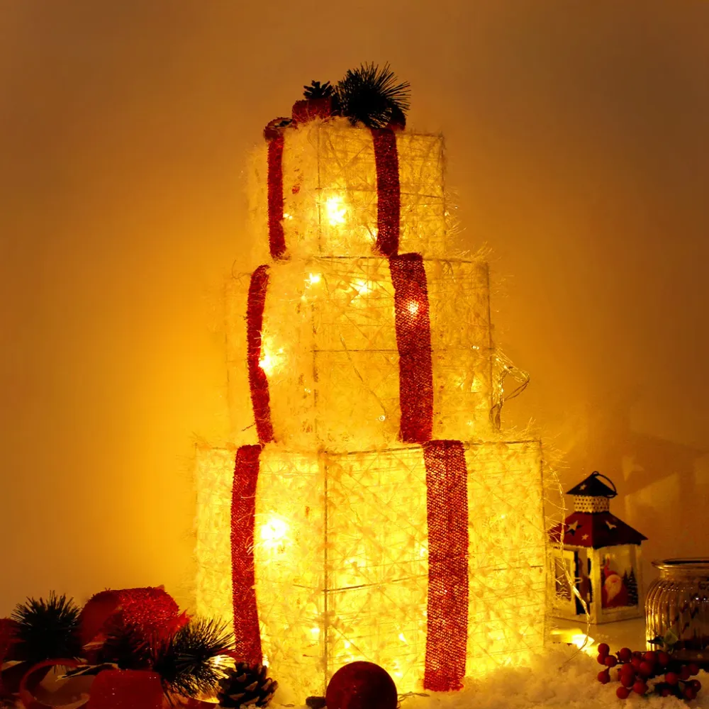 Boîtes de Noël lumineuses à LEDs avec laine