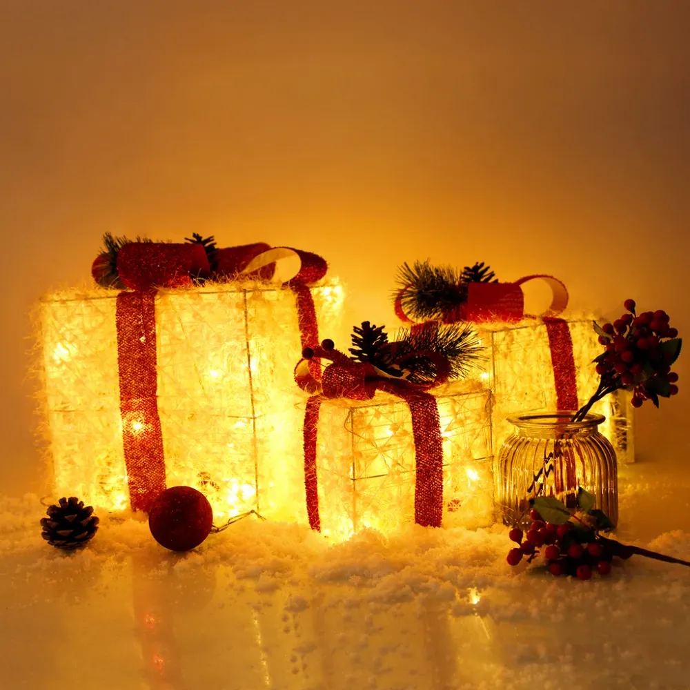 Boîtes de Noël lumineuses à LEDs avec laine
