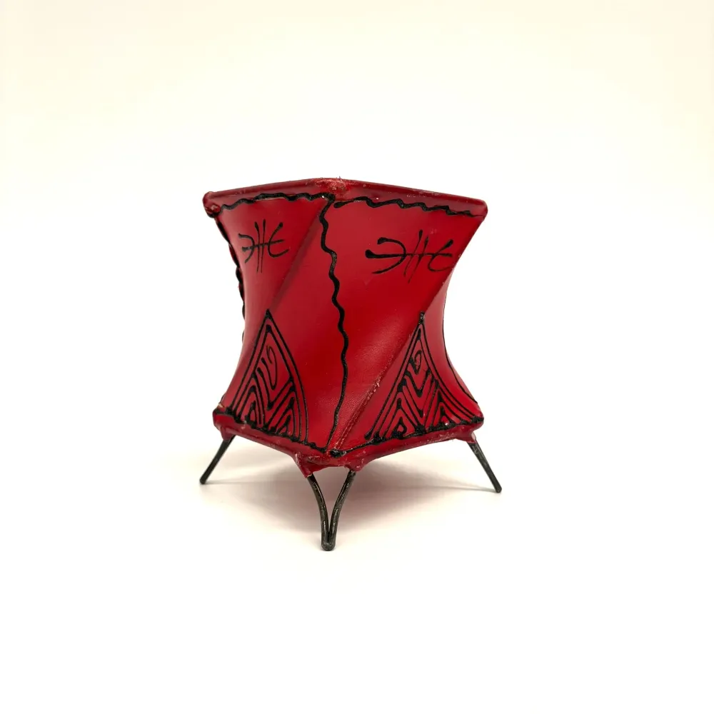 Bougeoir en cuir motif coq rouge marocain 14x10