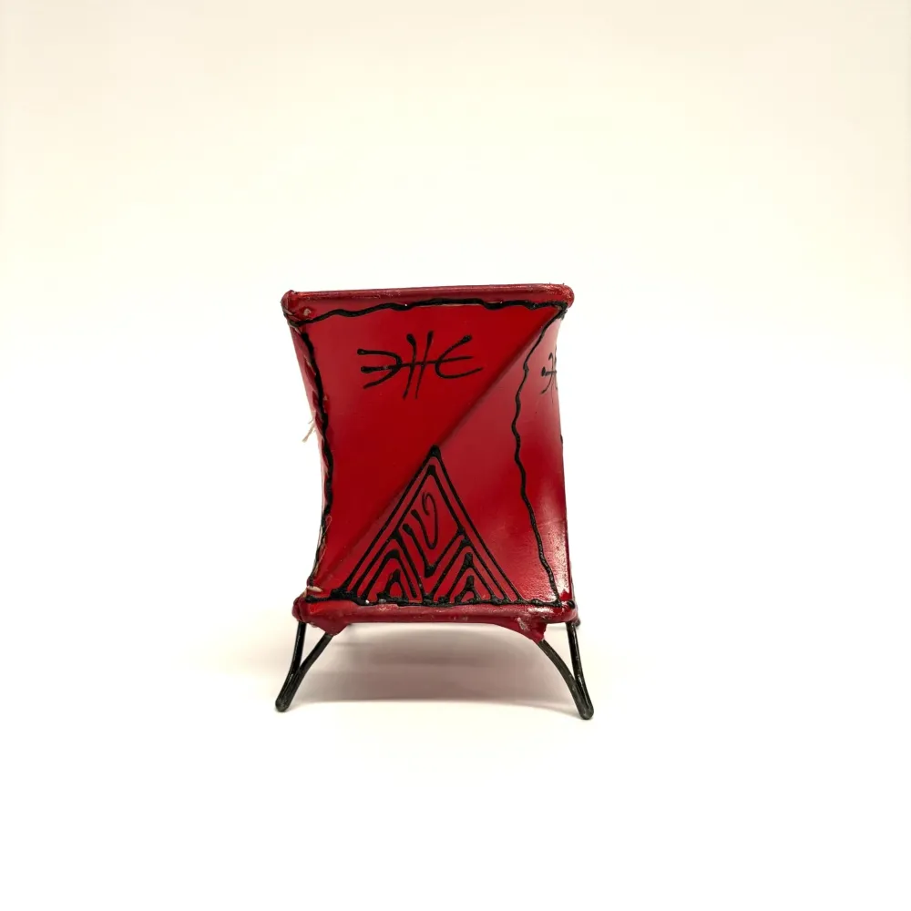 Bougeoir en cuir motif coq rouge marocain 14x10