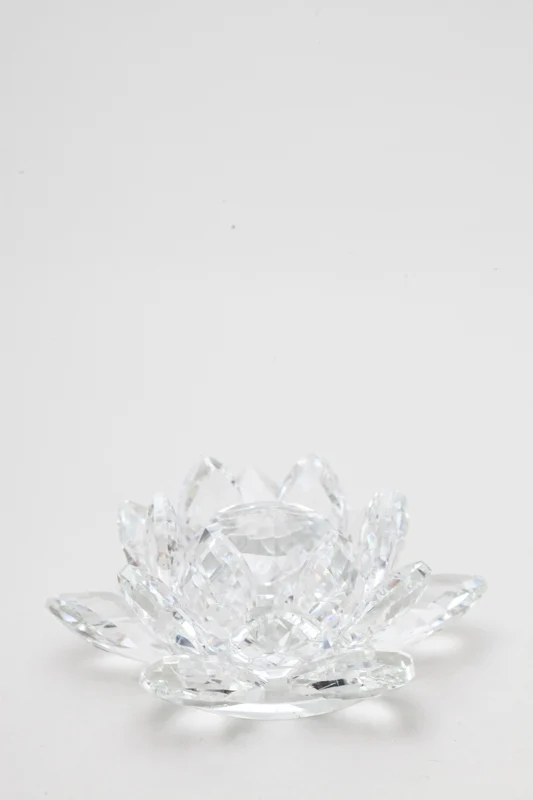 Bougeoir en verre cristal fleur de lotus 10 cm transparent