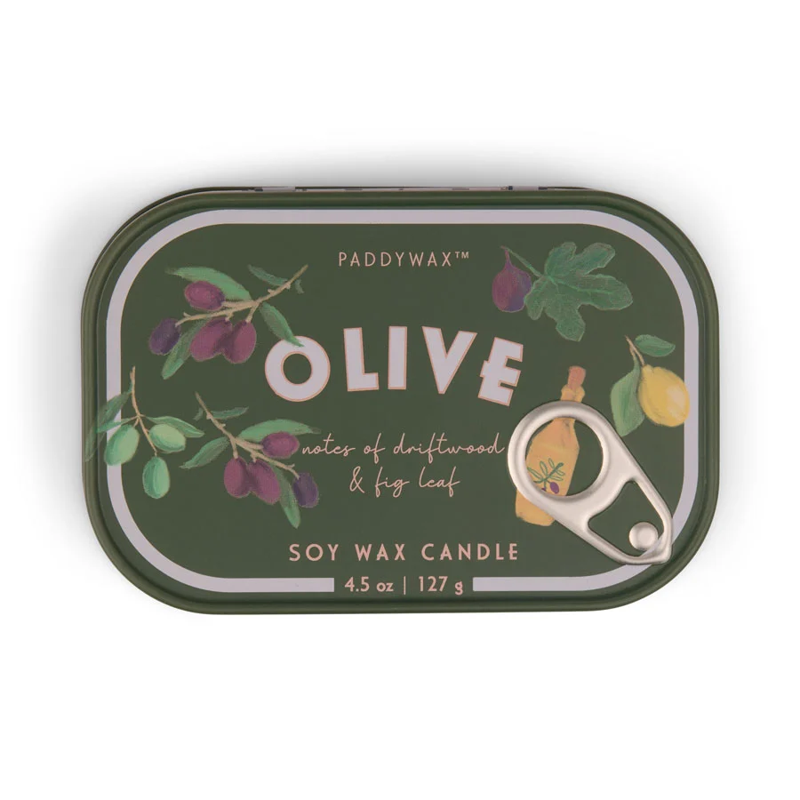 Bougie boîte de conserve Olive - bois flotté, feuille de figuier