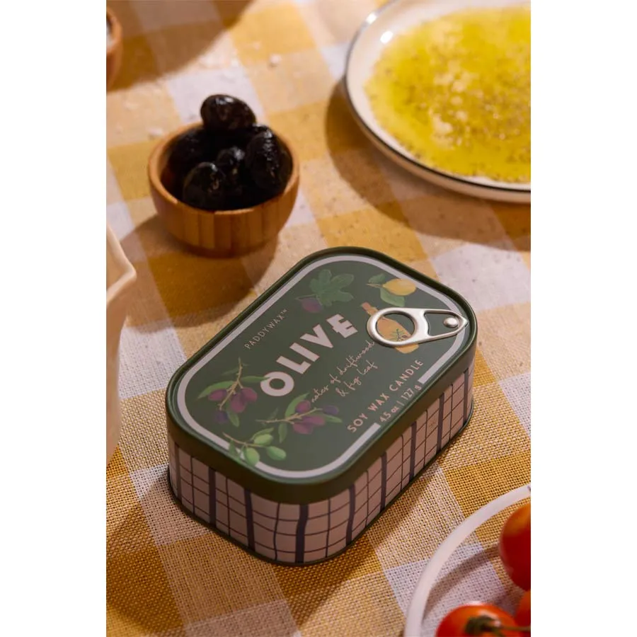 Bougie boîte de conserve Olive - bois flotté, feuille de figuier