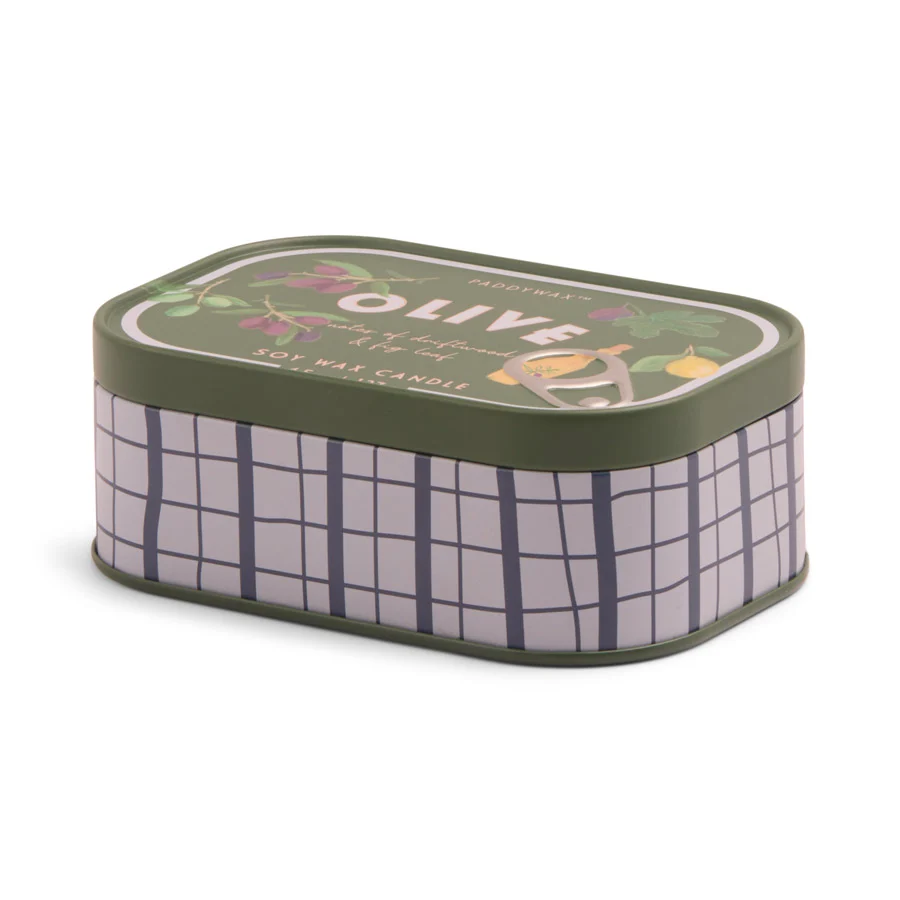 Bougie boîte de conserve Olive - bois flotté, feuille de figuier