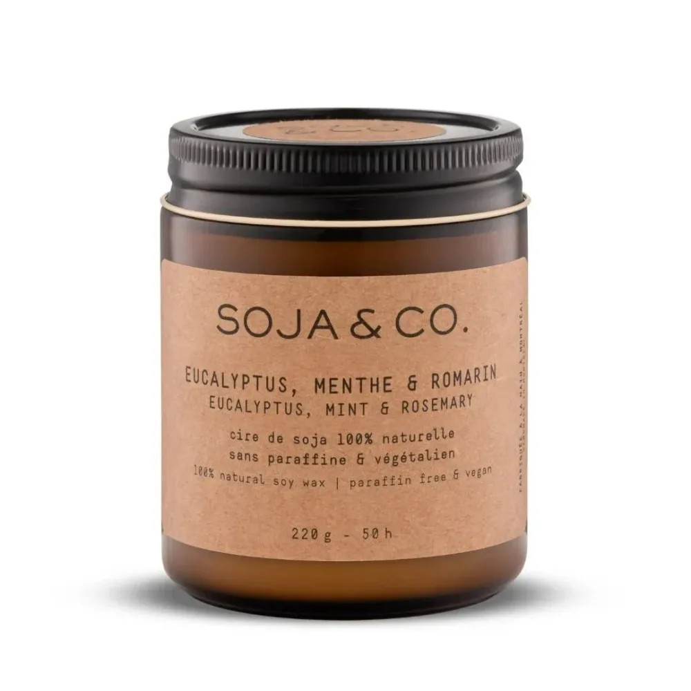 Bougie de soja écoloque - Eucalyptus, Menthe & Romarin