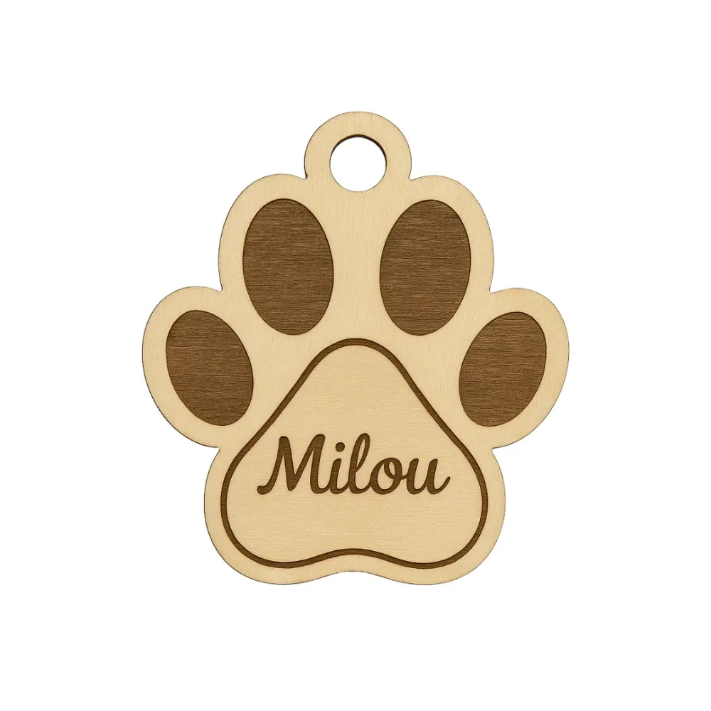 Boule de noel en bois patte de chien personnalisée