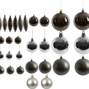 Boules de Noël avec 50 crochets pour boules de Noël 4-5-6cm 31 pièces | Argent/gris foncé gris mat | boule de Noël en plas...