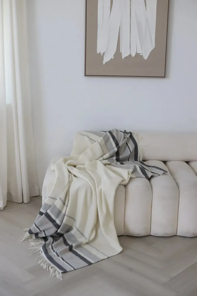 Linen Way | Couverture en cachemire "Malmo"- Ivoire/Gris boutiquetozzi