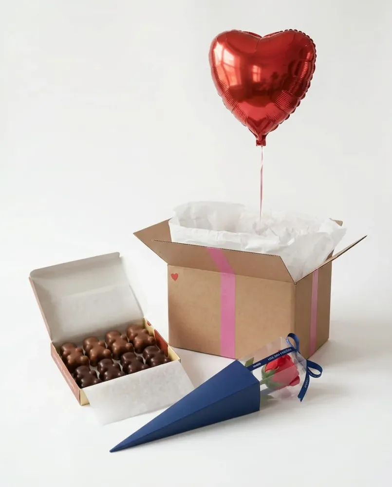 Box Ballon Cœur Rouge – Rose & Gourmandises