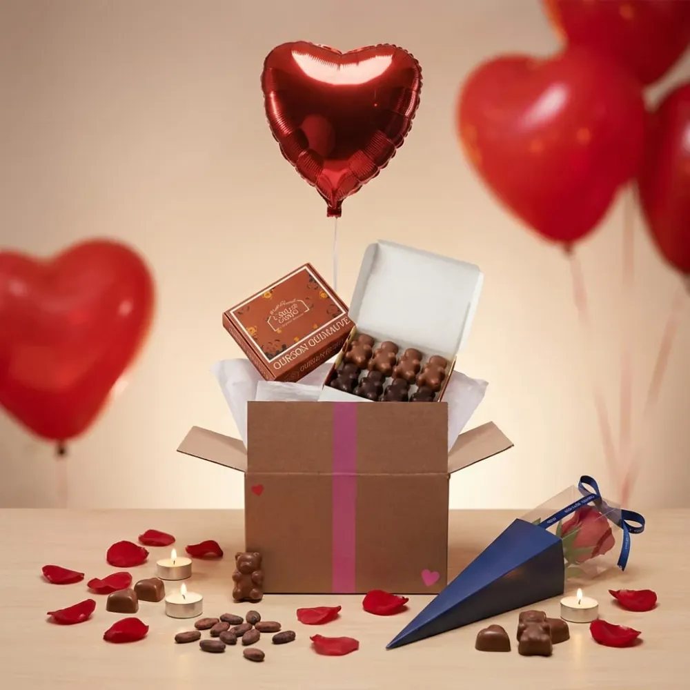 Box Ballon Cœur Rouge – Rose & Gourmandises