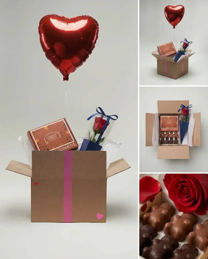Box Ballon Cœur Rouge – Rose & Gourmandises