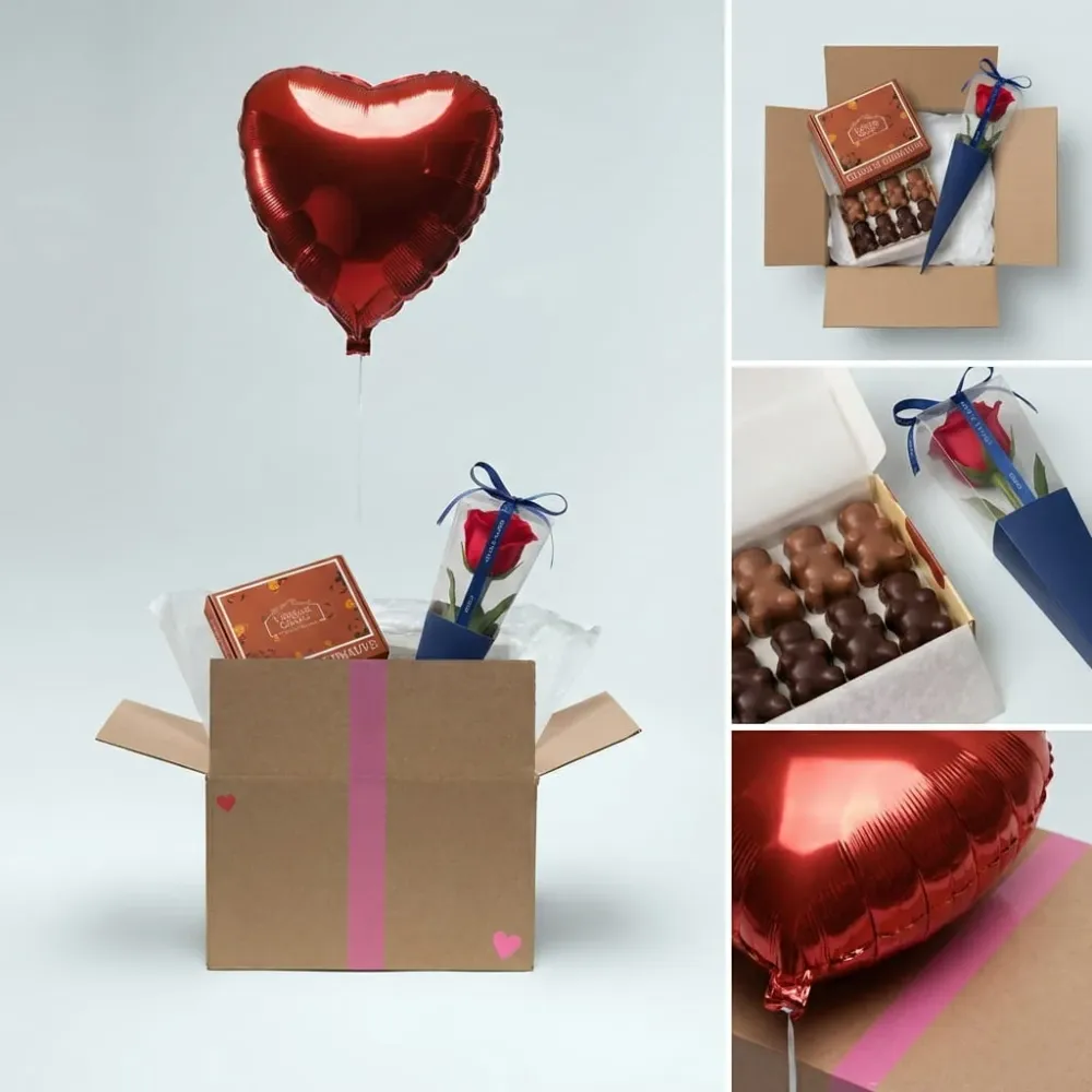 Box Ballon Cœur Rouge – Rose & Gourmandises