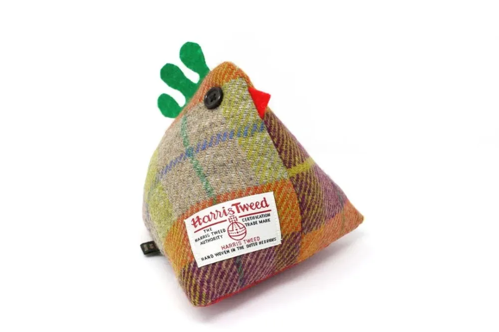Butée de porte Poule Violet/orange - Harris Tweed - Fait main - Caroline Wolfe Murray Écosse