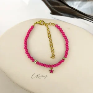 Bracelet femme, Petite étoile & perles rondes. Modèle : Rose. C - Kamy