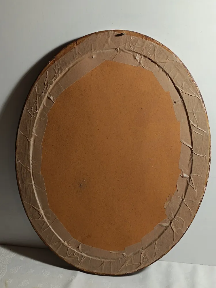 Cadre ancien, en bois et plâtre, avec une photo ancienne, Marie le Coeur-Sacré.