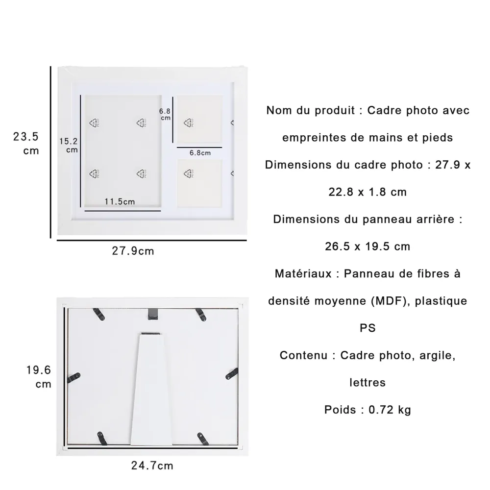 Cadre photo 28x22.8x1.8cm cadre photo enfants argile cadre photo diy argileux empreintes de mains pieds mains et de pieds...