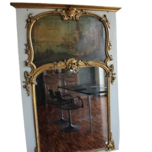 Caminiera Française Louis XV – Seconde Moitié du XVIIIe Siècle, Miroir Doré et Huile sur Toile