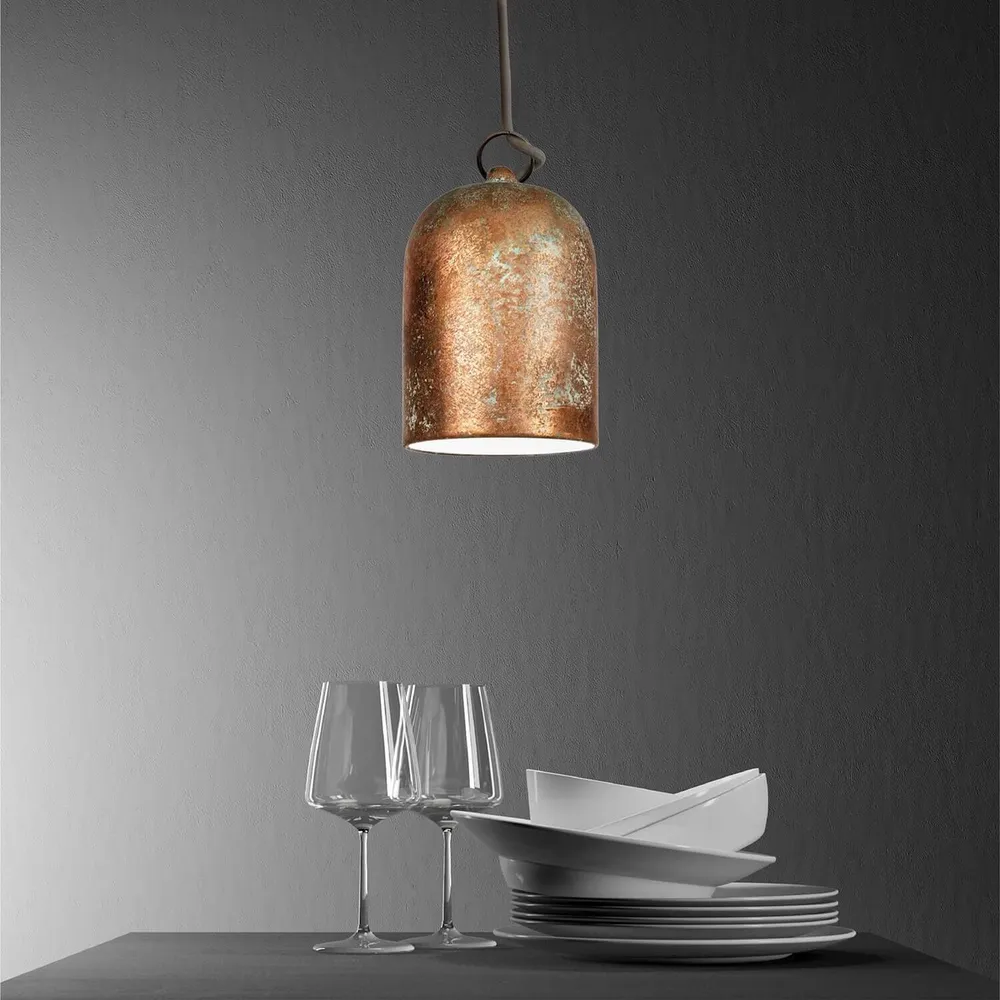 Campana Mini, abat-jour XS en céramique pour suspension - Fabriqué en Italie - Effet vert cuivré