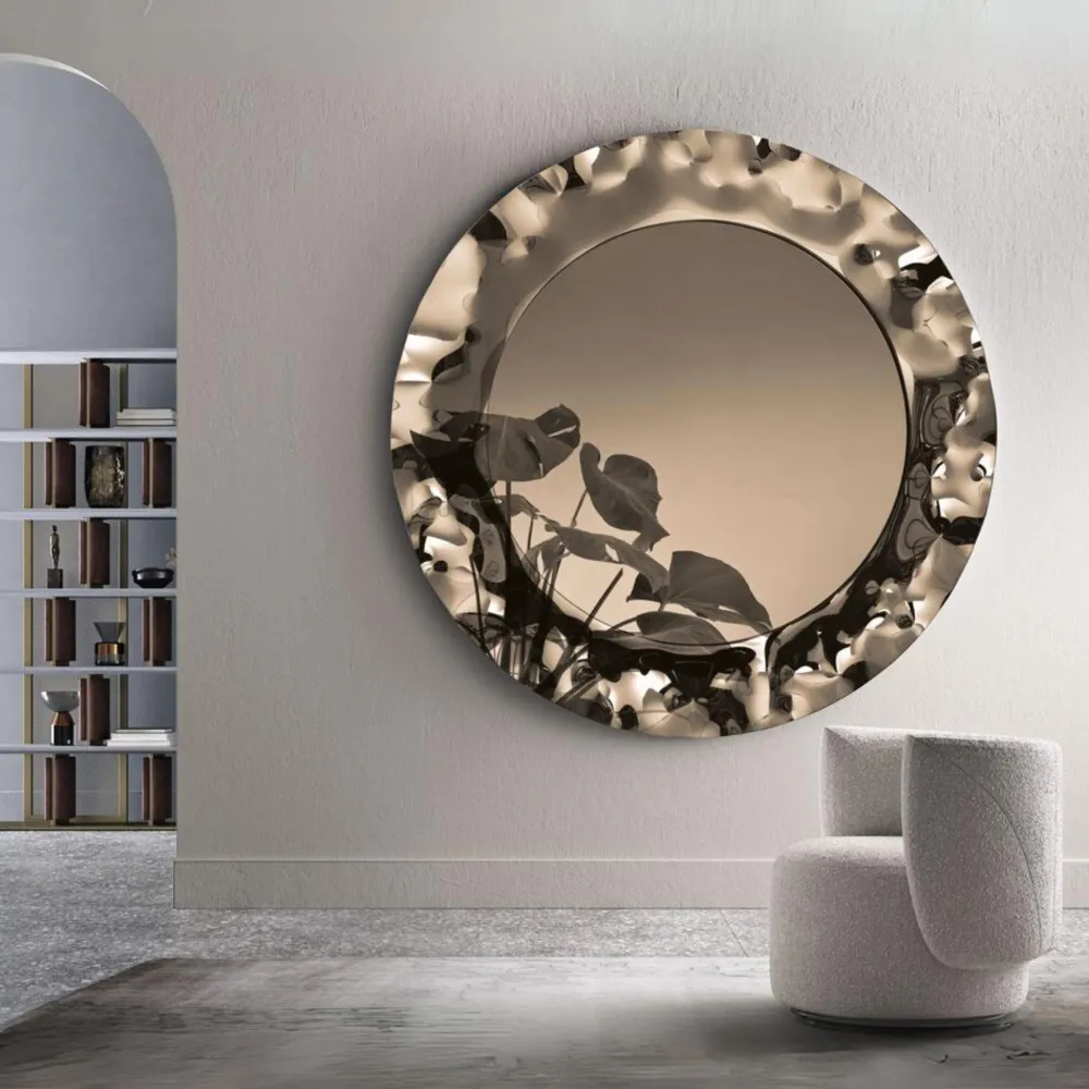 Miroir rond moderne « Pedro » avec cadre en verre incurvé Ø 90/120/180 cm Capodarte