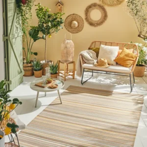 CAPRI - Tapis de jardin beige à rayures dégradées - CAP1746BEI