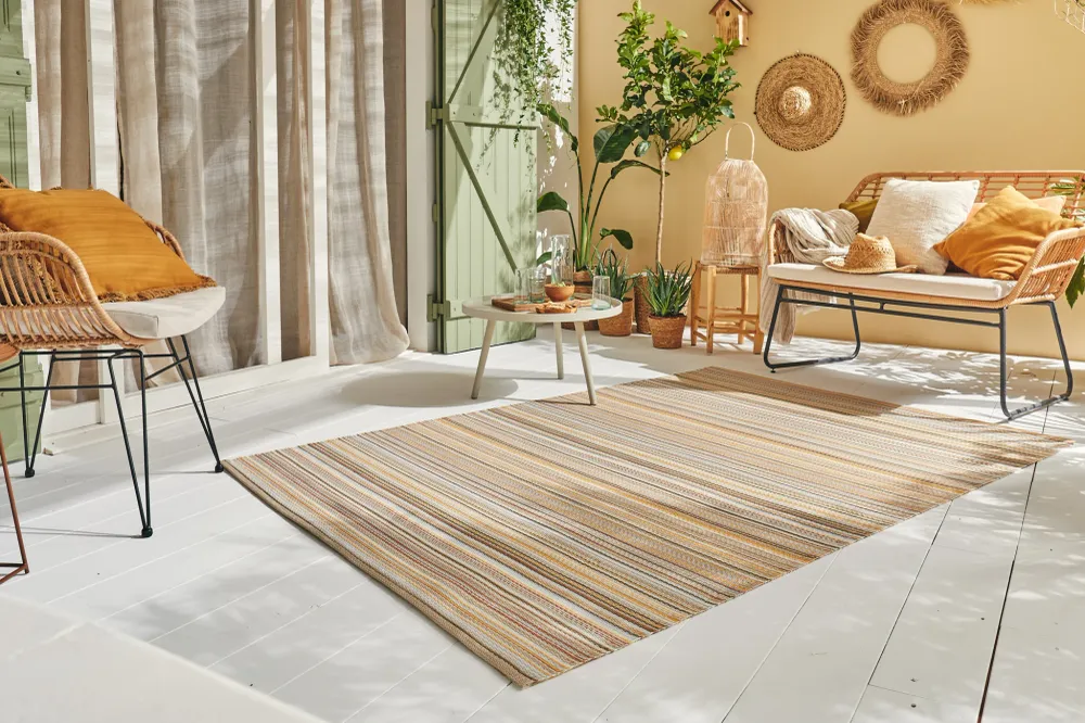 CAPRI - Tapis de jardin beige à rayures dégradées - CAP1746BEI