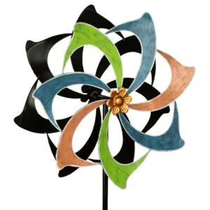 Carillon à vent multicolore en métal comme piquet de jardin hauteur 183 cm diamètre 61 cm