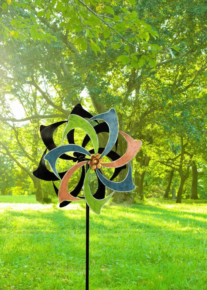Carillon à vent multicolore en métal comme piquet de jardin hauteur 183 cm diamètre 61 cm