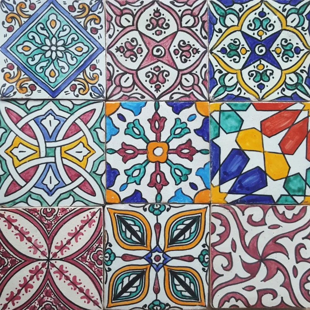 Carreaux peints à la main - lot de 9 mélanges colorés de style bohème