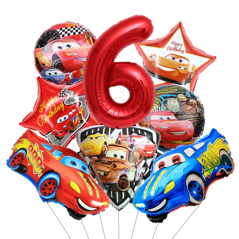 Déco Anniversaire Cars - Pack Ballons Alumium Hélium Chiffre 6 Cars Boutique