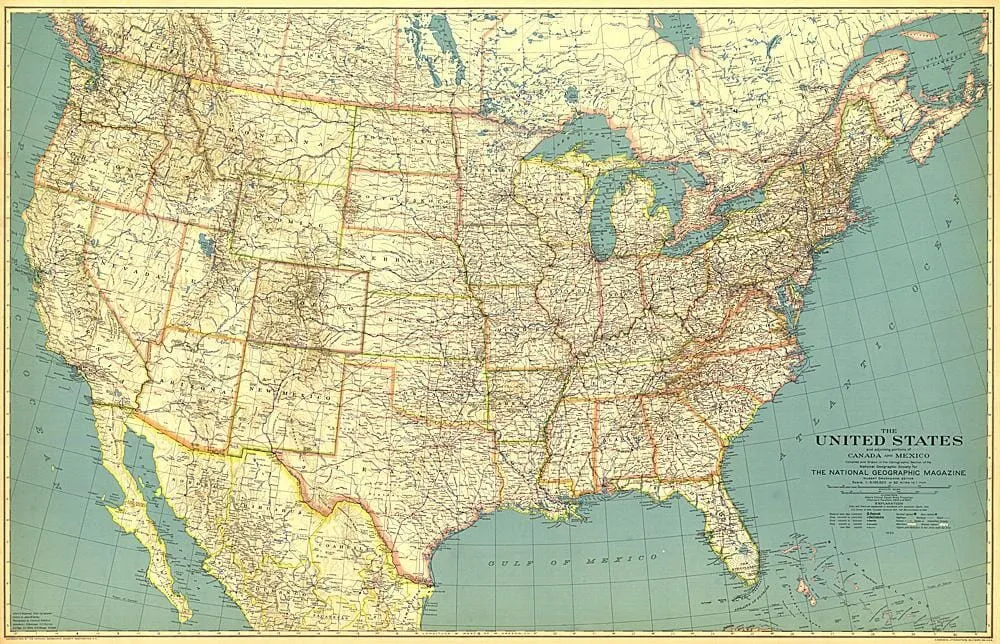 Carte des États-Unis d'Amérique de 1933