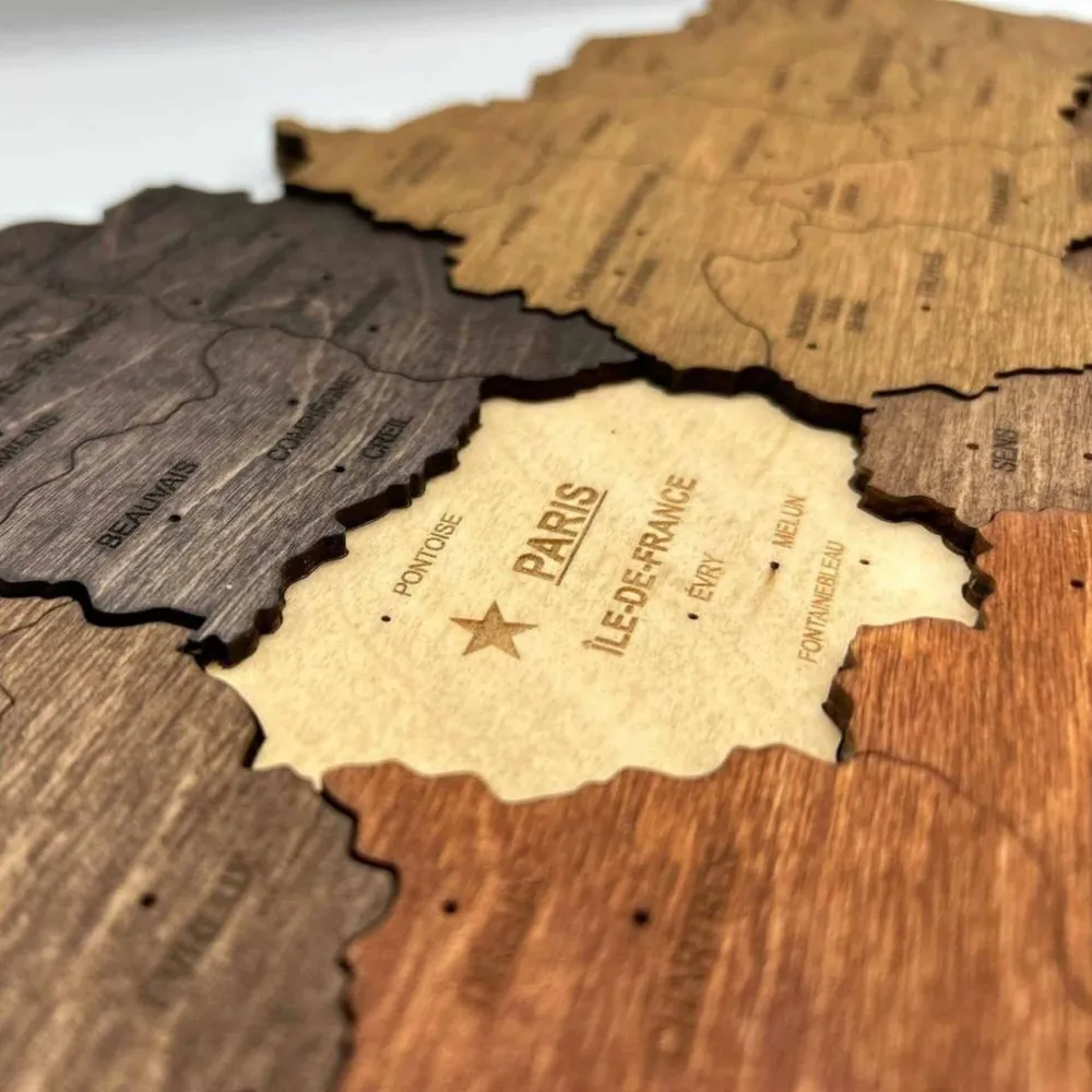 Carte de France en bois 3D - Multicolor