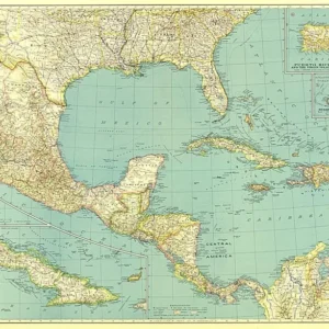 Carte du Mexique, de l'Amérique centrale et des Antilles de 1934