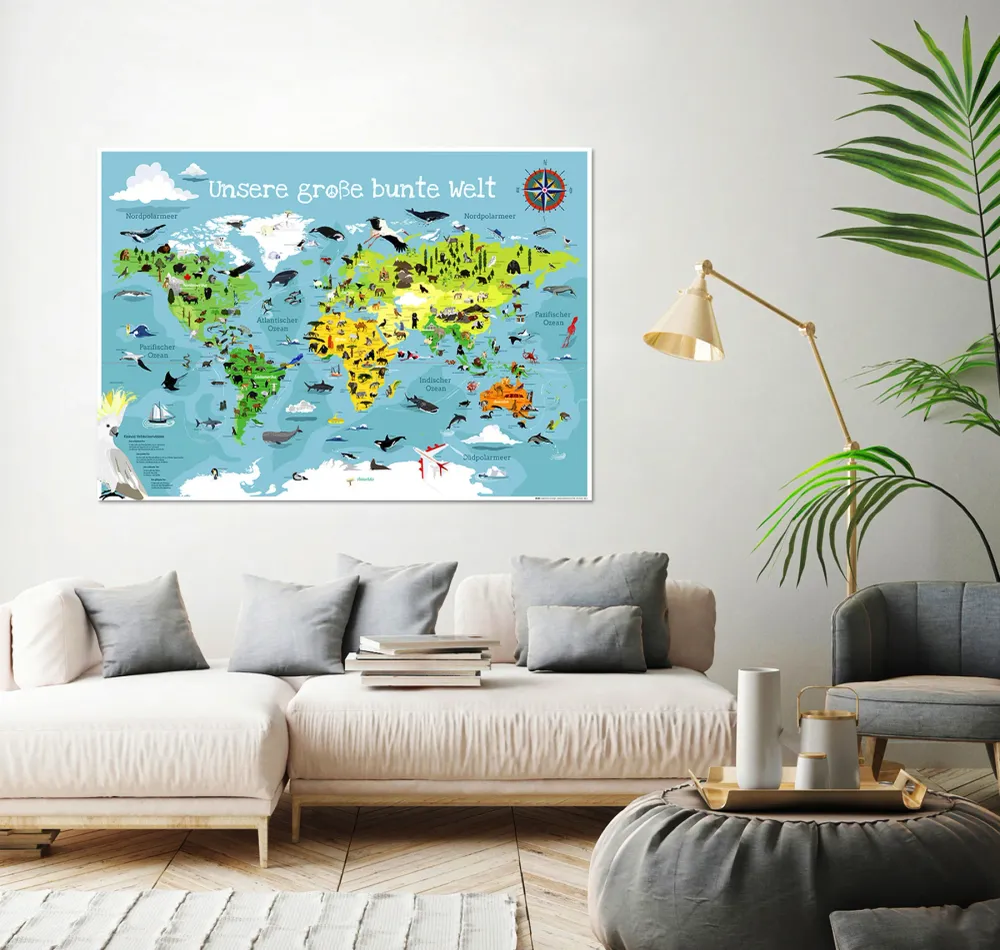 Carte du monde pour enfants, poster XXL, Notre grand monde coloré