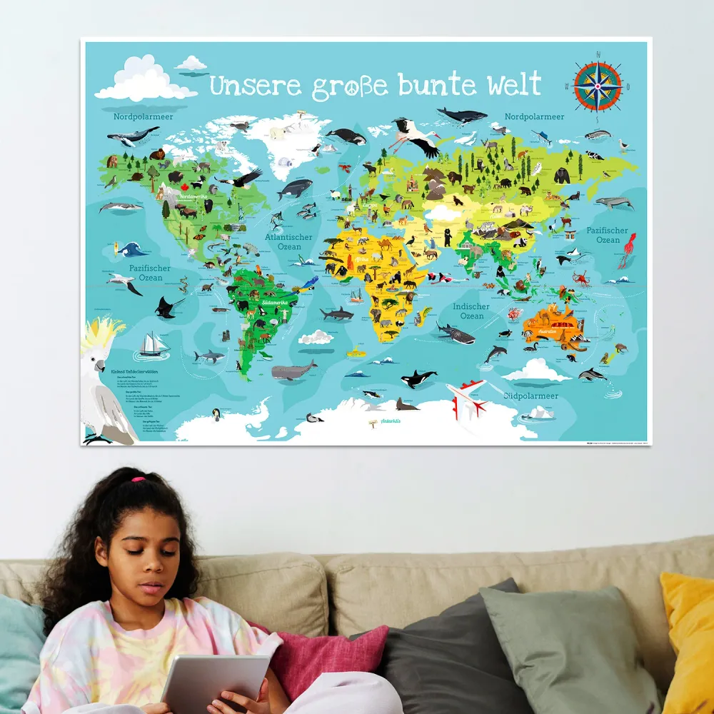 Carte du monde pour enfants, poster XXL, Notre grand monde coloré