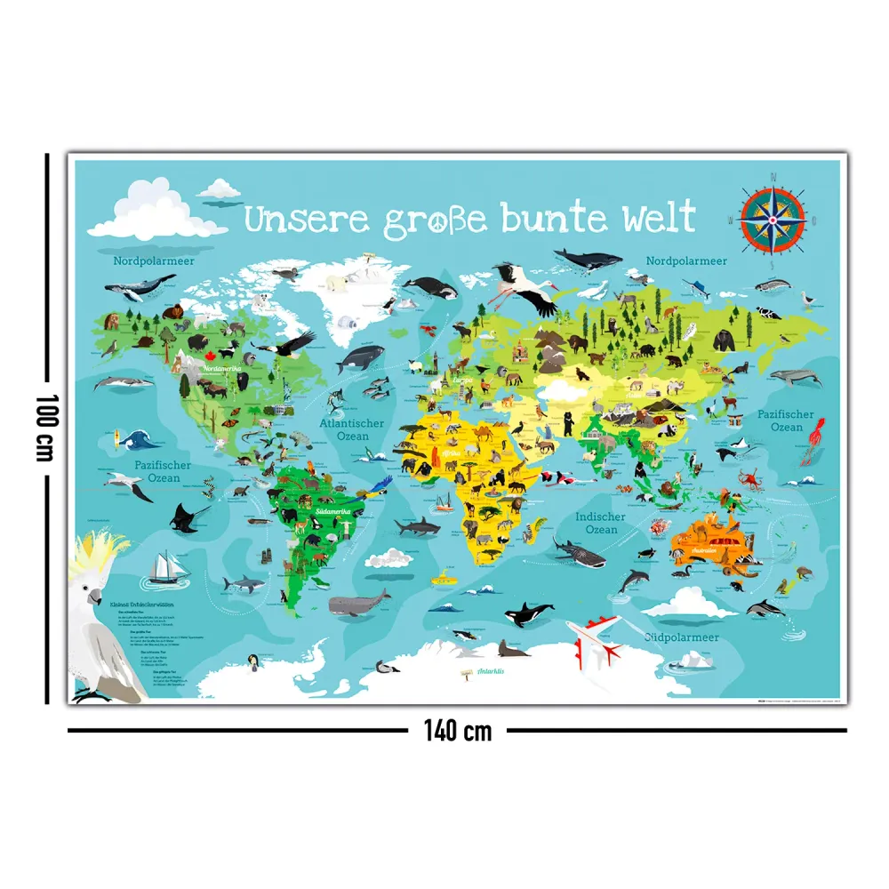 Carte du monde pour enfants, poster XXL, Notre grand monde coloré