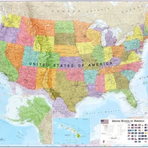 Carte murale plastifiée avec lattes de maintien en bois - USA politique (en anglais) - 120 x 100 cm | Maps International