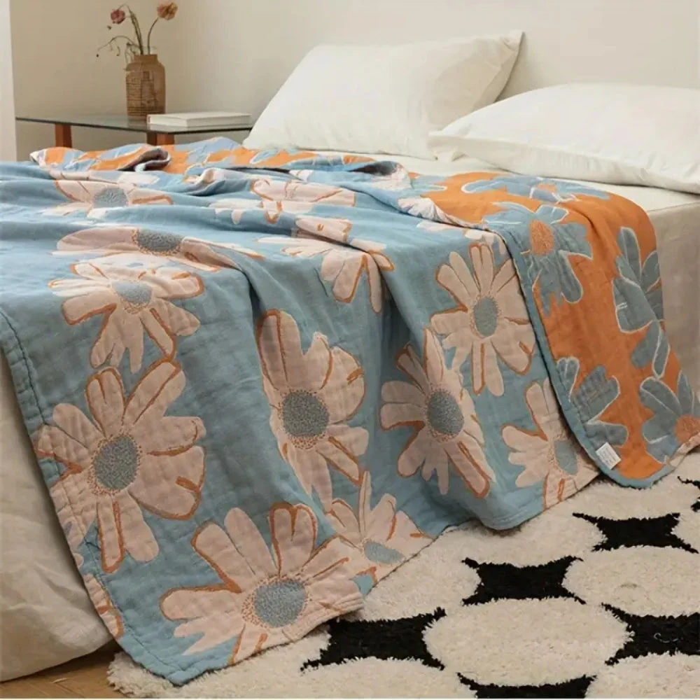 Couverture en coton à motifs de marguerites, idéale pour l'été Casa & Beyond