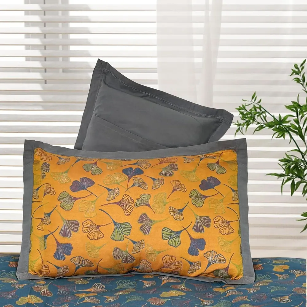 Taies d'oreiller en coton brodées de feuilles de ginkgo Casa & Beyond