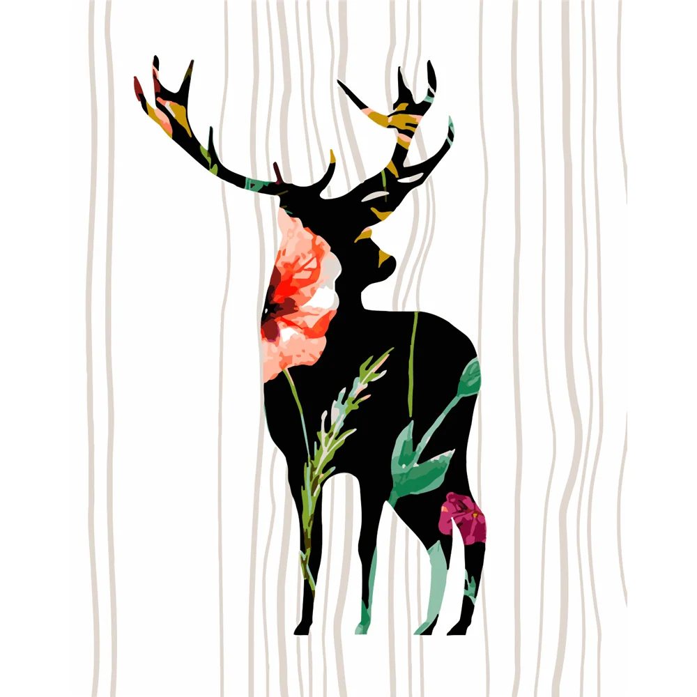 Cerf avec des fleurs, abstrait