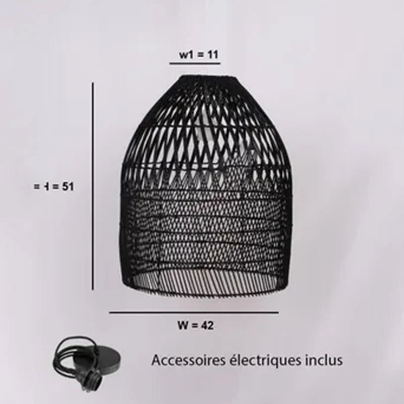Abat-jour pour suspension Marco en rotin - ⌀ 42 cm - noir CEZARE