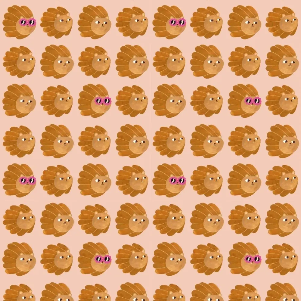 Échantillon de papier peint Meet me at Wall - Têtes de lion - Rose pâle - Aniek Bartels