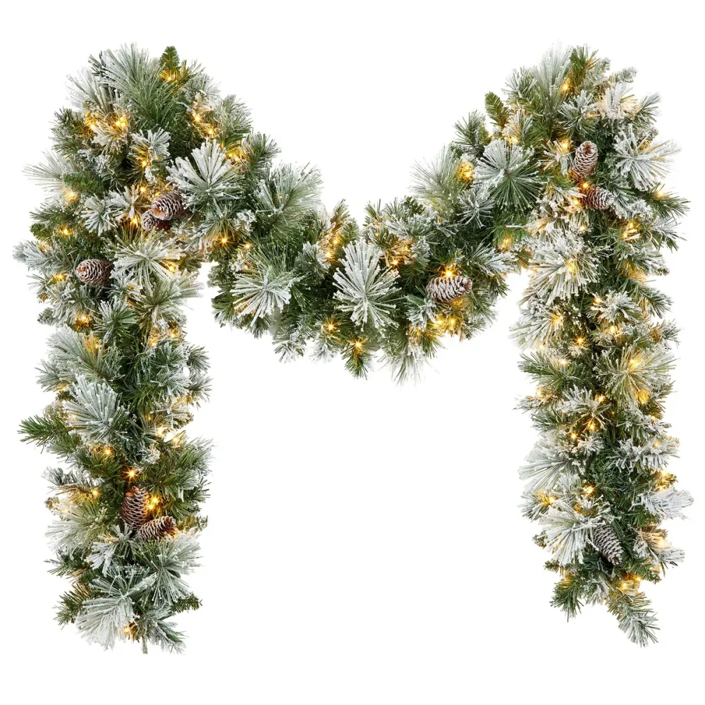 Guirlande de Noël artificielle pré-éclairée à paillettes floquées de 2,7 m CHAP Aubaines