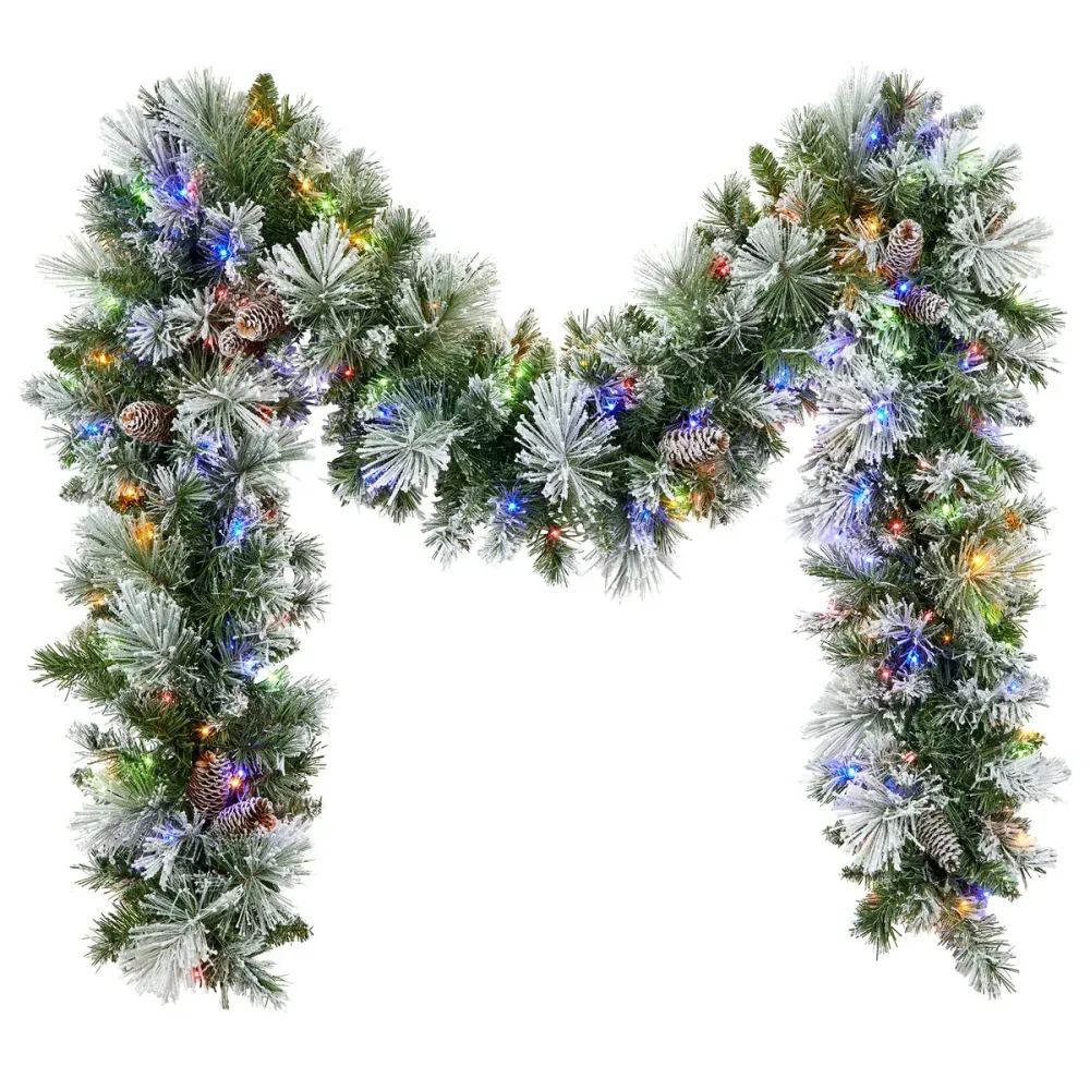 Guirlande de Noël artificielle pré-éclairée à paillettes floquées de 2,7 m CHAP Aubaines