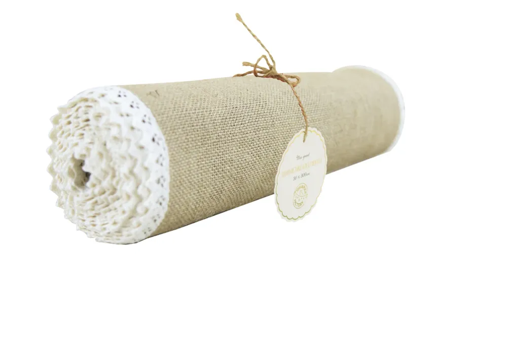 CHEMIN DE TABLE JUTE ET DENTELLE 300X30CM