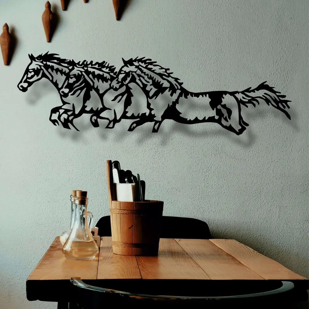 Chevaux en Fuite Art Mural en Métal