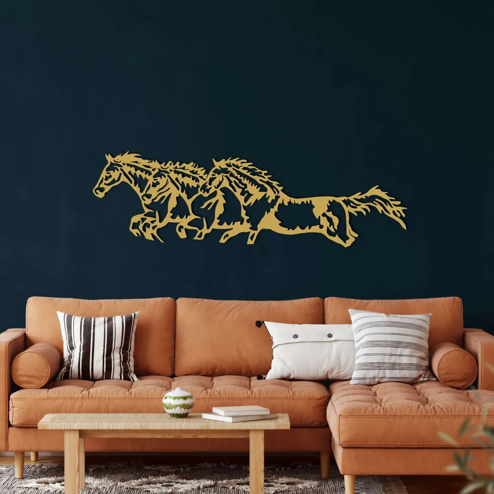Chevaux en Fuite Art Mural en Métal