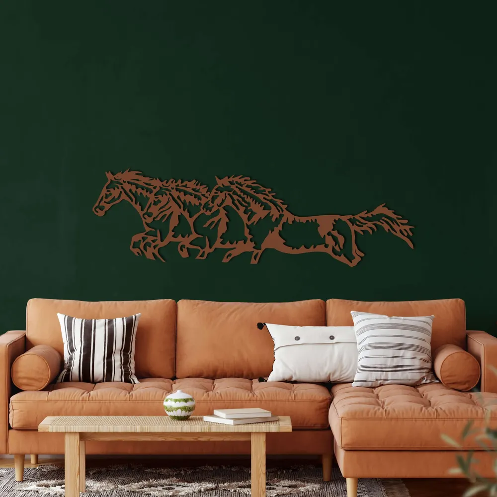 Chevaux en Fuite Art Mural en Métal