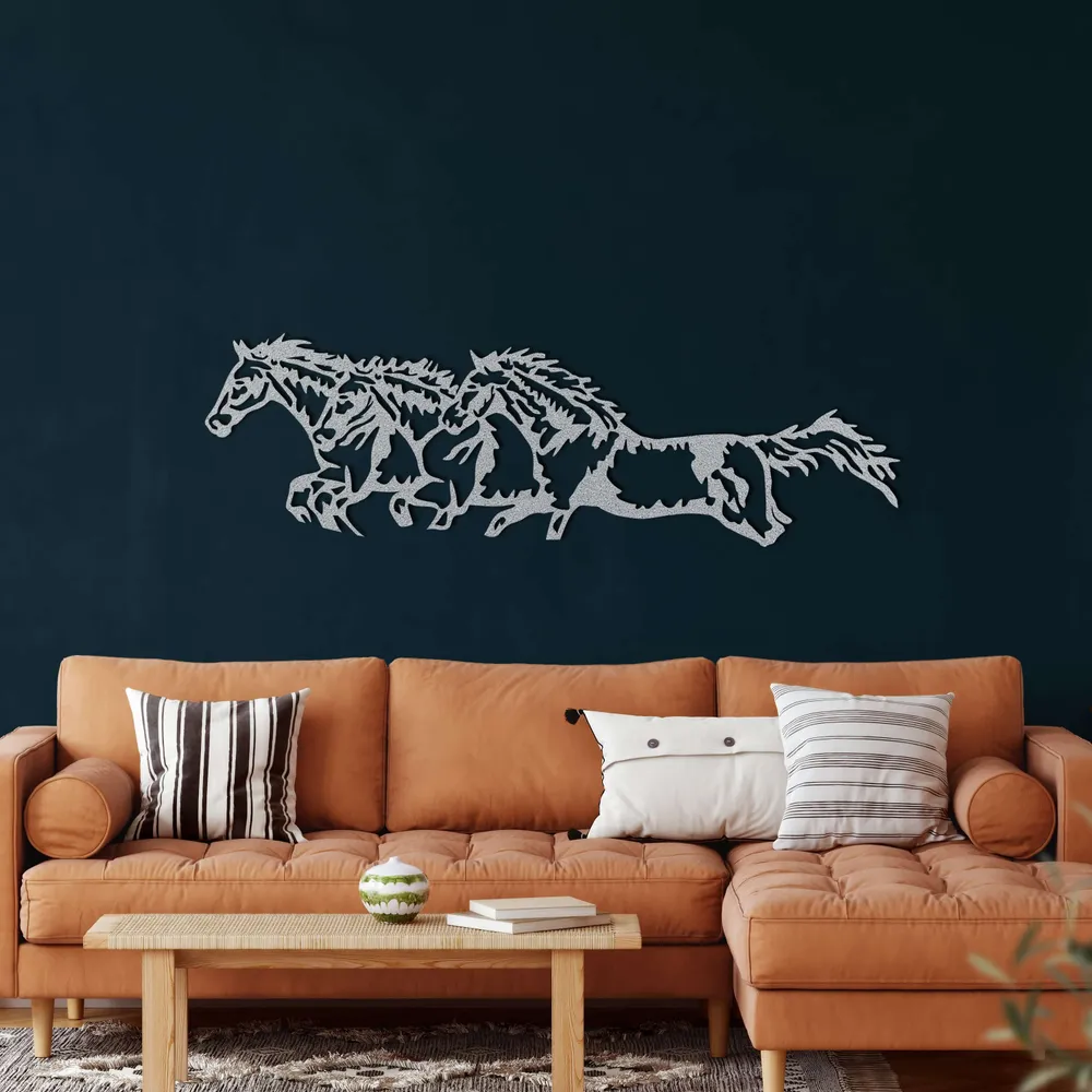 Chevaux en Fuite Art Mural en Métal